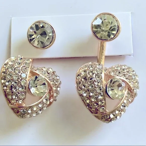 New Betsey Johnson Pave Heart Front & Back Earrings - Picture 9 of 10
